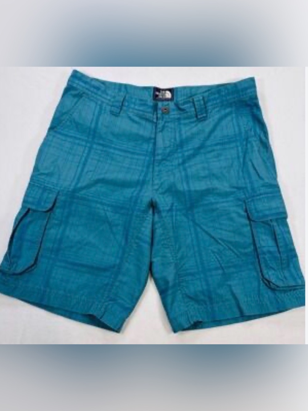 North Face Tribe Cargo Men’s Plaid Shorts Blue 32 Utility Preppy Casual Golf